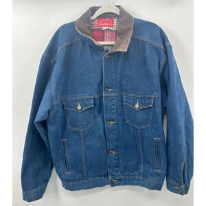 VTG Marlboro Country Denim Jean Trucker Jacket Leather Collar Mens XL Distressed